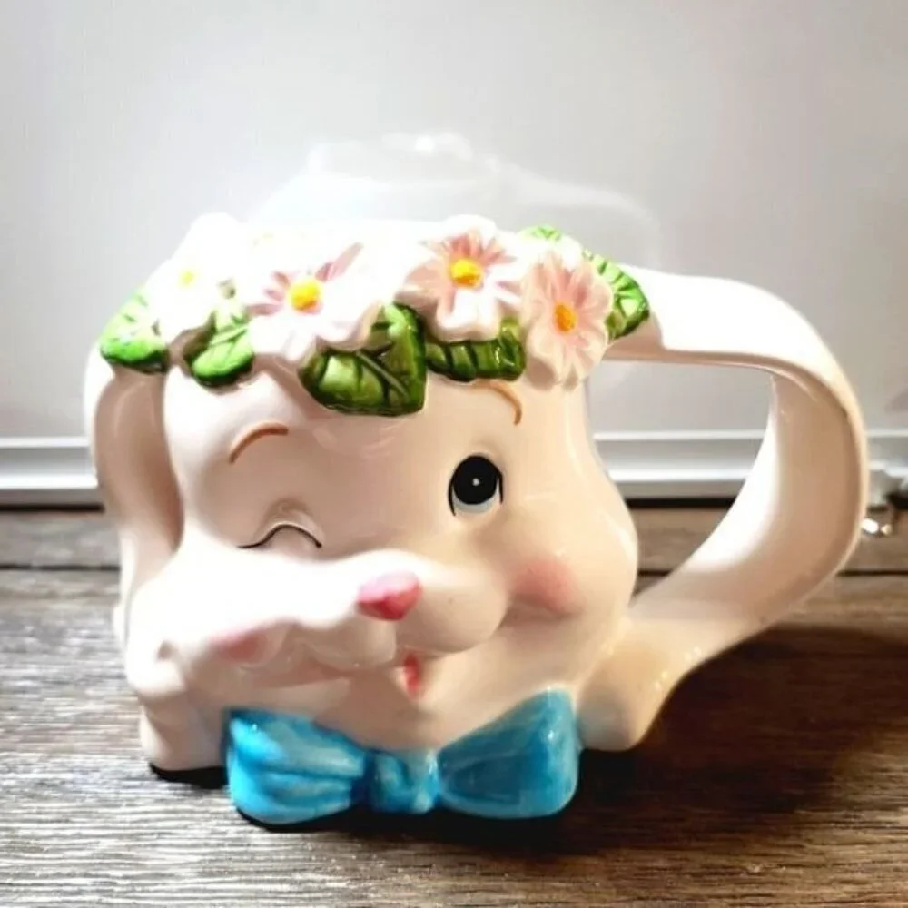 Vintage Anthropomorphic Ceramic White Bunny Easter Spring Mug
